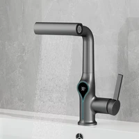 Waterfall Temperature Digital Display Basin Faucet Lift Up Down Stream Sprayer Hot Cold Water Sink Mixer Wash Tap For Bathroom 5