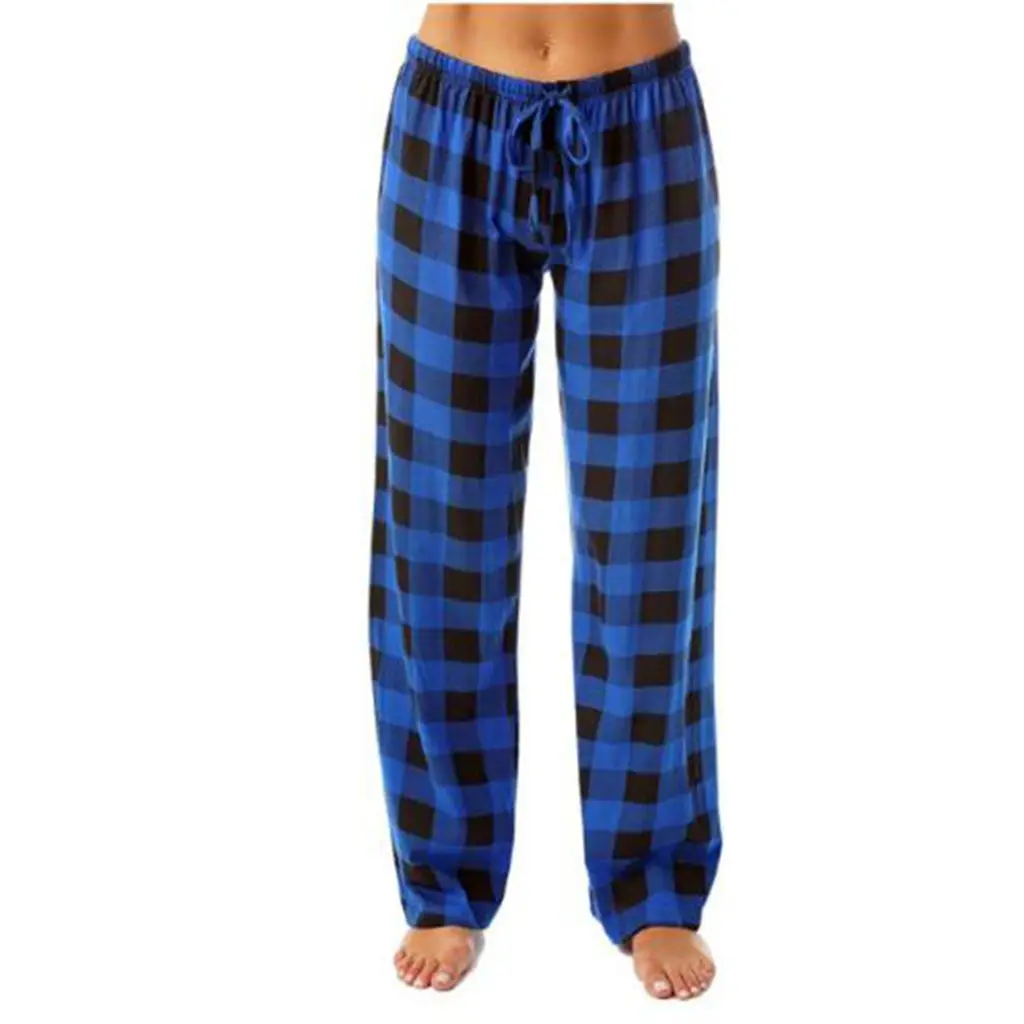 Combhasaki Womens Y2K Christmas Pajama Pants Classic Buffalo Plaid Print Drawstring Elastic Waist Sleep Loungewear Long Trousers_ecoleips.com