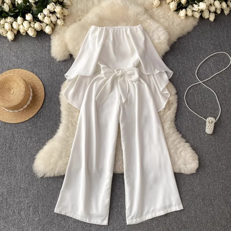 

New Vintage Women Chic Fashion White Jumpsuits Autumn Casual Party Wide-Leg Pants Rompers Female Solid Sexy Playsuit Clothings
