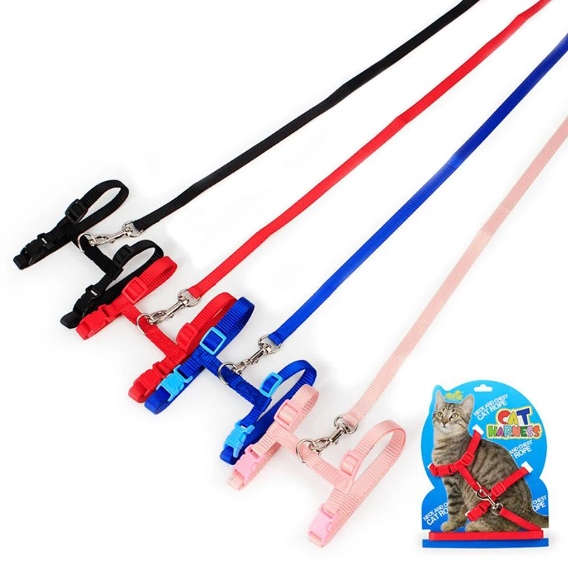 هريرة القط تسخير المقود مجموعة المشي الهروب برهان قابل للتعديل النايلون الرسن طوق تسخير للقطط جرو أرنب الحيوانات الأليفة الملحقات