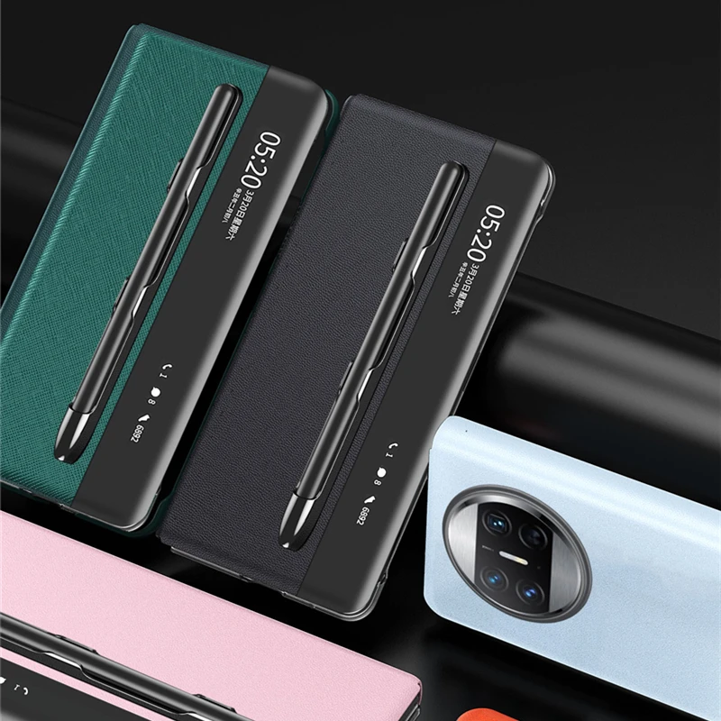 Leather Smart View Window Flip Cover with Touch Pen Slot for Huawei Mate X Series - Enhanced Protection