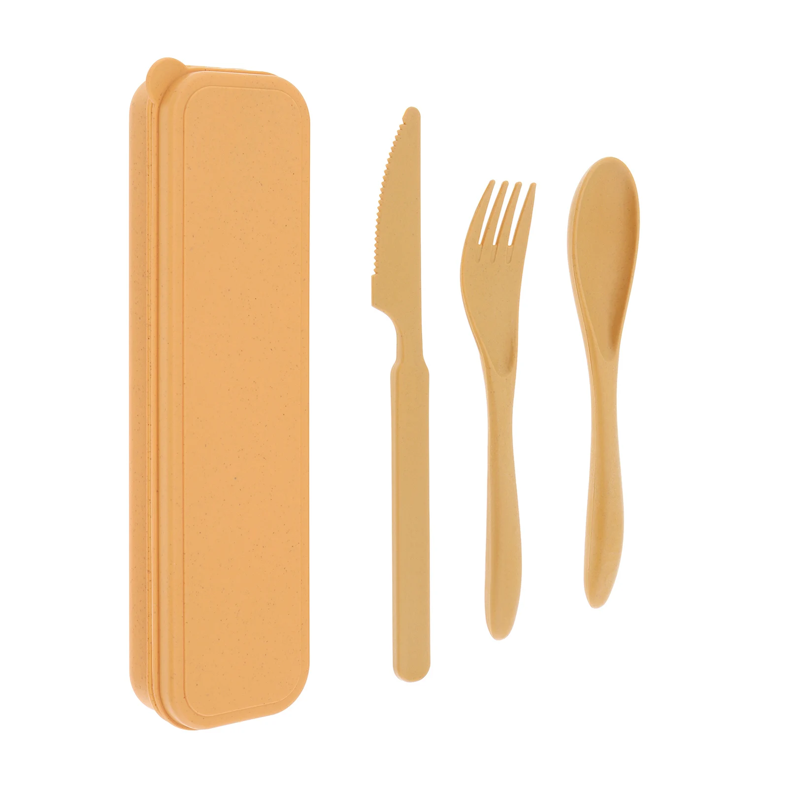 4pcs/set Portable Wheat Straw Flatware Set for School Lunch / Camping Picnic / Daily Use with Tableware Box for Traveling