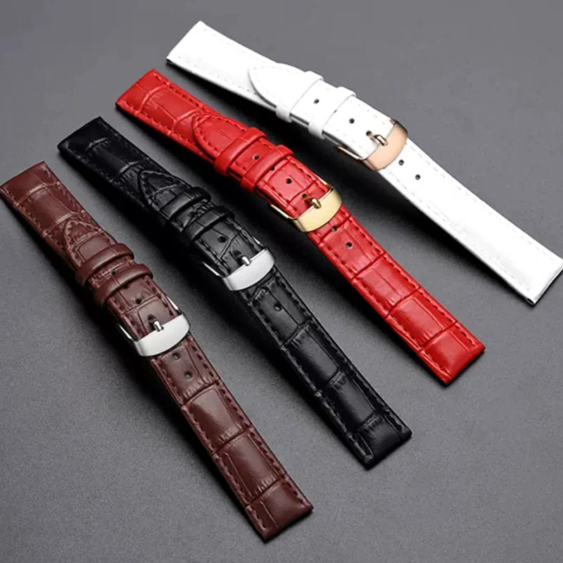 Premium Leather Watch Strap with Black Gold Buckle - High-Quality Watchband Accessories
