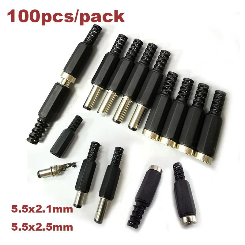 Conector de Alimentação dc para Macho e Fêmea Conector de Alimentação 5.5×2.5 mm 5.5×2.5 mm 100 Pcs por Lote