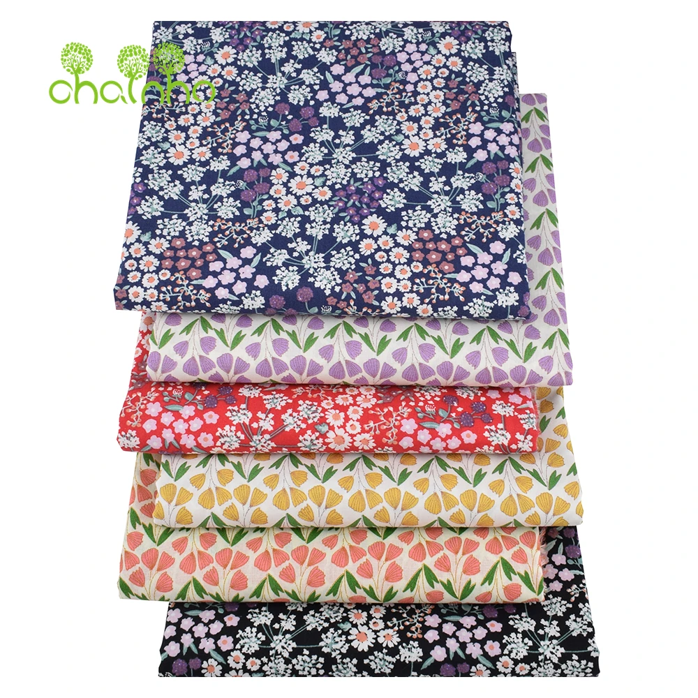 Chainho,Printed Plain Weave Poplin Cotton Fabric,DIY Sewing Quilting Material,Patchwork Cloth,Floral Series,3 Sizes,15PC202