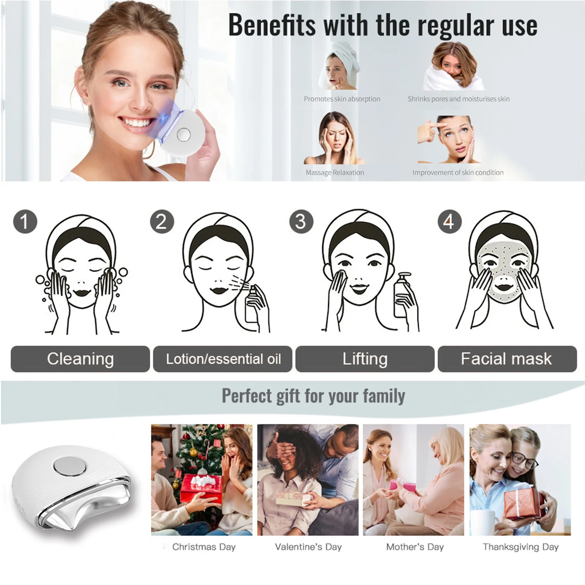 Ems Facial Massager Microcurrent Facial Device Beauty Instrument Led Hot Compress Face Lifting Tightening Machine Gua Sha Device