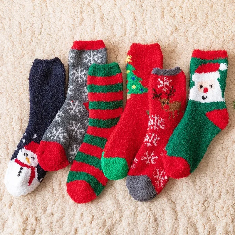 

Cross Border Coral Velvet Christmas Floor Socks Ladies Fall Winter Warm Cute Cartoon Midtube Sleeping Socks