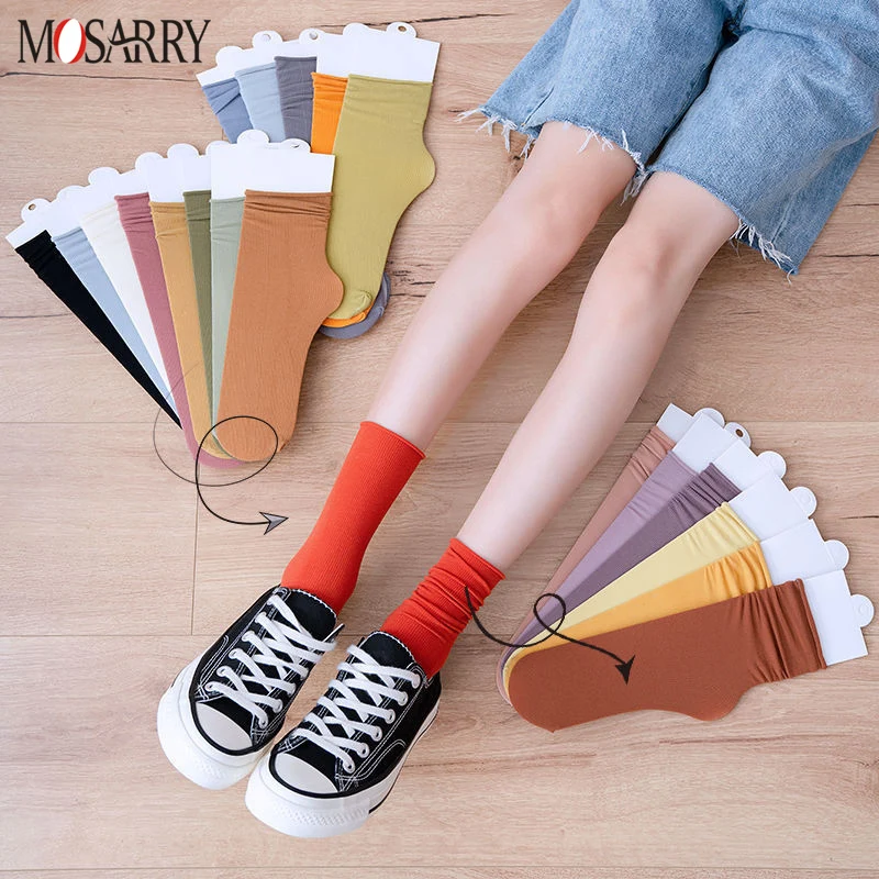 

Модные женские носки Pinkycolor, тонкие однотонные дышащие летние носки в Корейском стиле для девушек средней длины