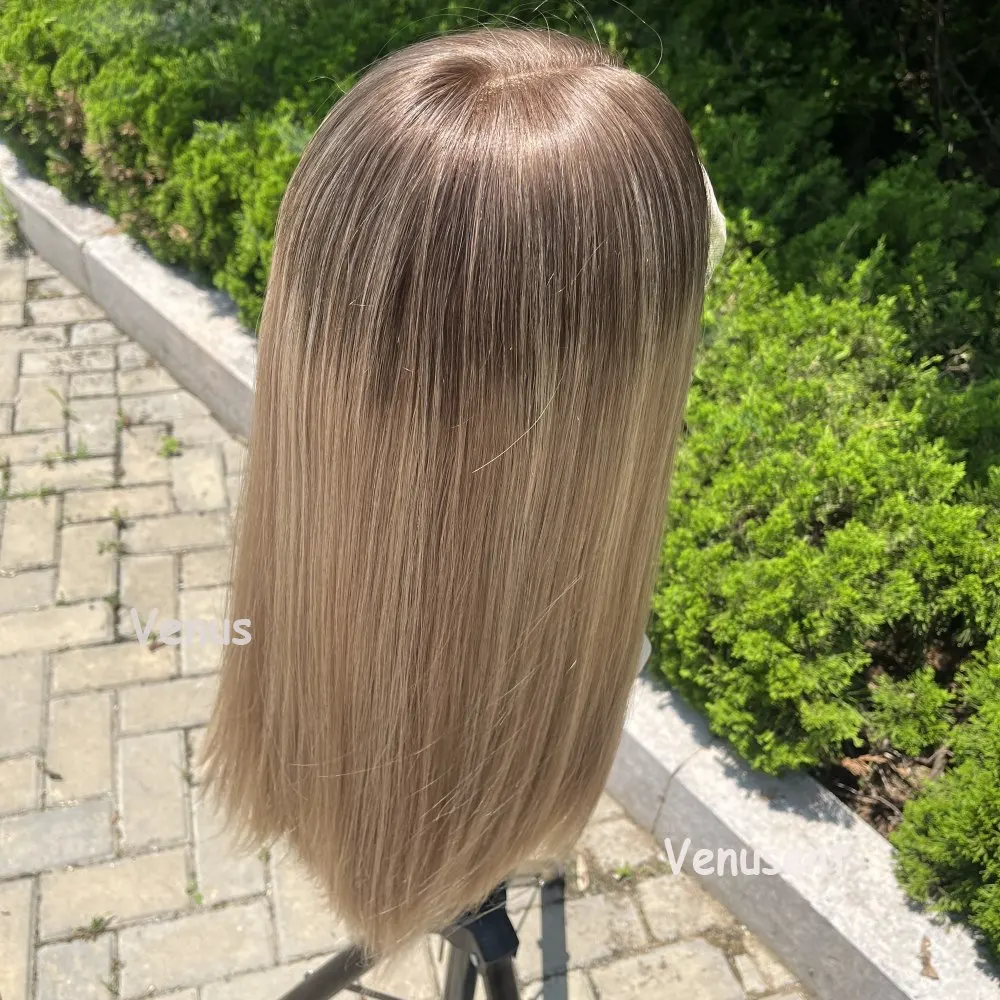 Blonde Highlight Lace Frontal Jewish Wig Breathable Hand-Tied Wig Russian Virgin Human Hair Transparent Lace Top Kosher Wig 130%