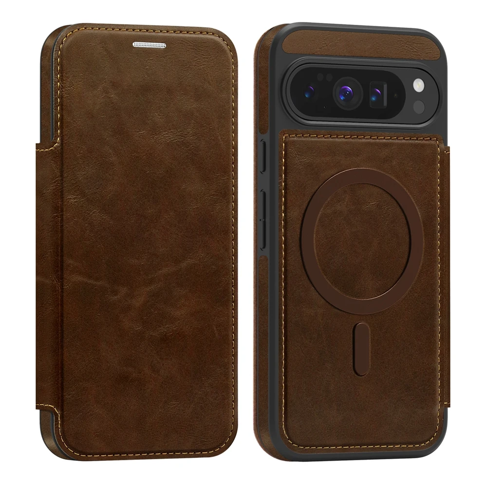 Magnetic Leather Flip Case with Card Slot and Magsafe Compatibility