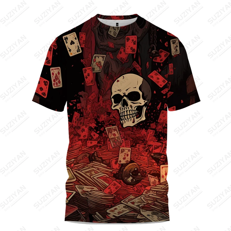 

Summer new men's T -shirt skull poker 3D printed men's T -shirt Gothic casual men's T -shirt fashion trend loose men's T -shirt