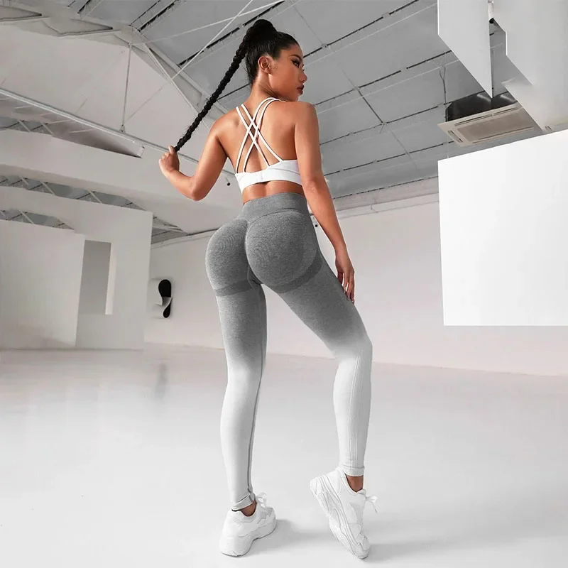 Women Gradients Seamless Leggings High Waist Leggings Slim Hip Liftting Fitness Pants High Elastic Fashion Gym Workout Tights 3