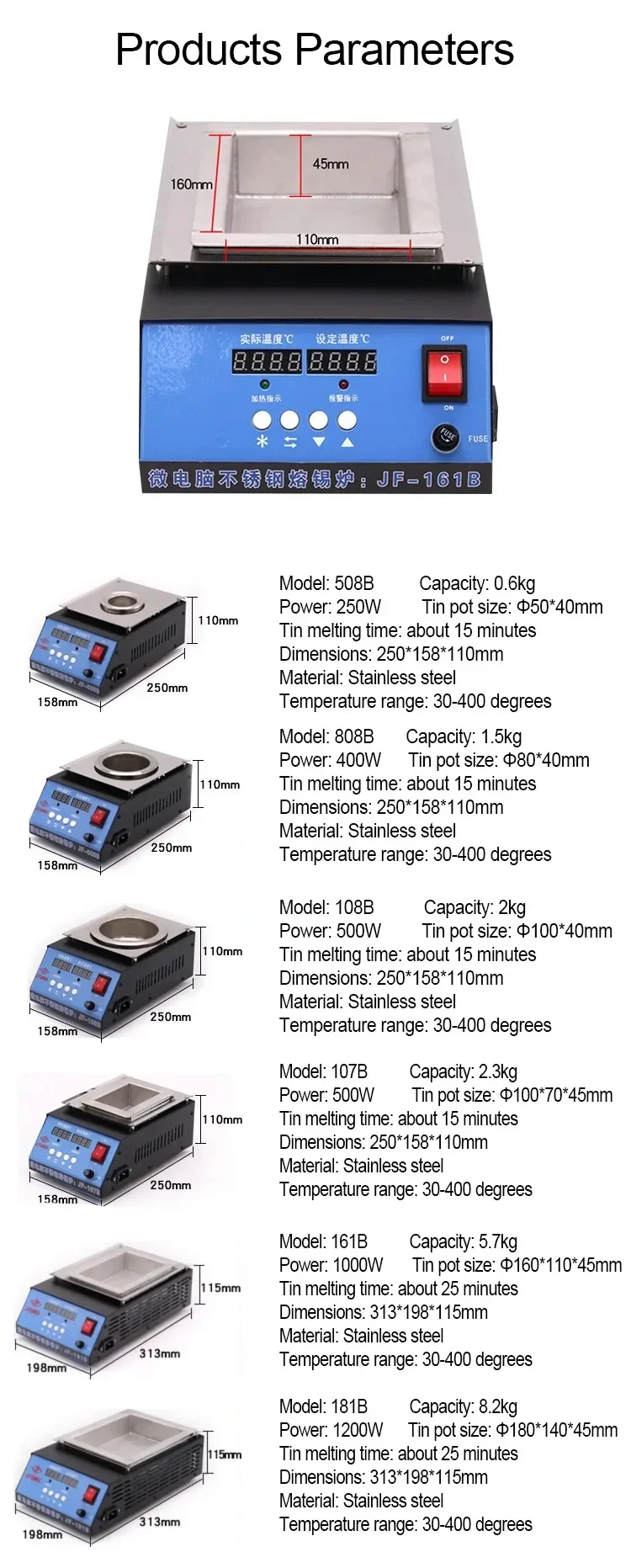 Adjustable Tin Soldering Melting Pot 30-400 Degree Thermoregulation Furnace for