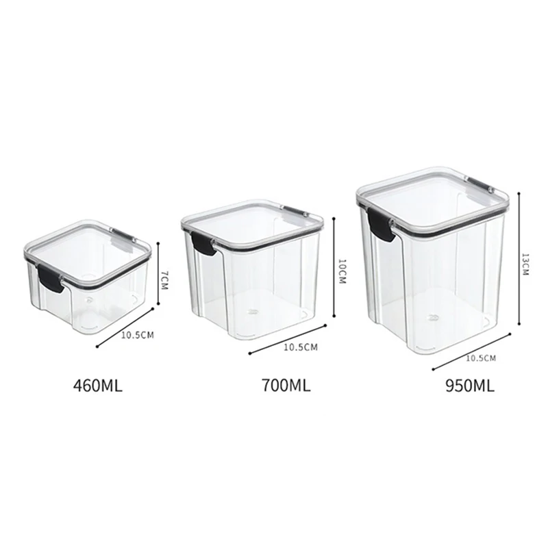 Set of 5 Stackable Transparent Food Storage Containers - Plastic Pantry Organizer Sealed Jars