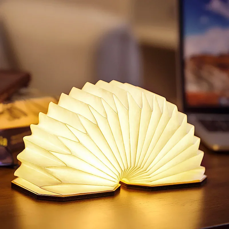 Description Picture 6 of itemPortable Led Retro Lamp Creative Usb Rechargeable Wooden Lamp 360° Folding Organ Book Light Decor Bedroom Desk Table Lamp 2024