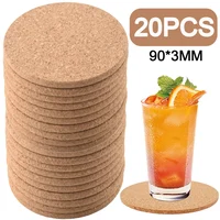 20/1pcs Natural Cork Coasters Heat Insulation Round Shape Cup Mats Dia 9cm Wine Coffee Tea Table Pad Home Office Kitchen Tool 1