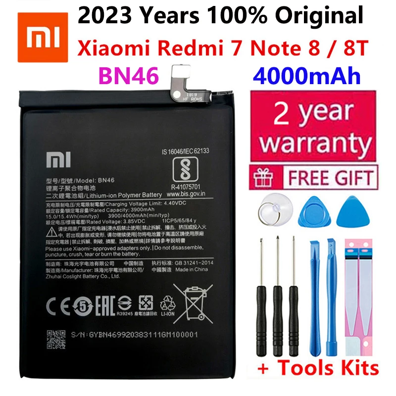 

100% Original Replacement 4000mAh BN46 Battery For Xiaomi Redmi 7 Note8 Note 8 8T Phone Battery Bateria Batterie AKKU Free Tools