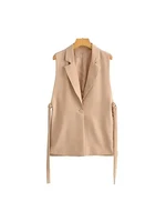 Women Fashion With Taps Side Vents Waistcoat Vintage Sleeveless Front Button Female Outerwear Chic Vest Tops - Image 2
