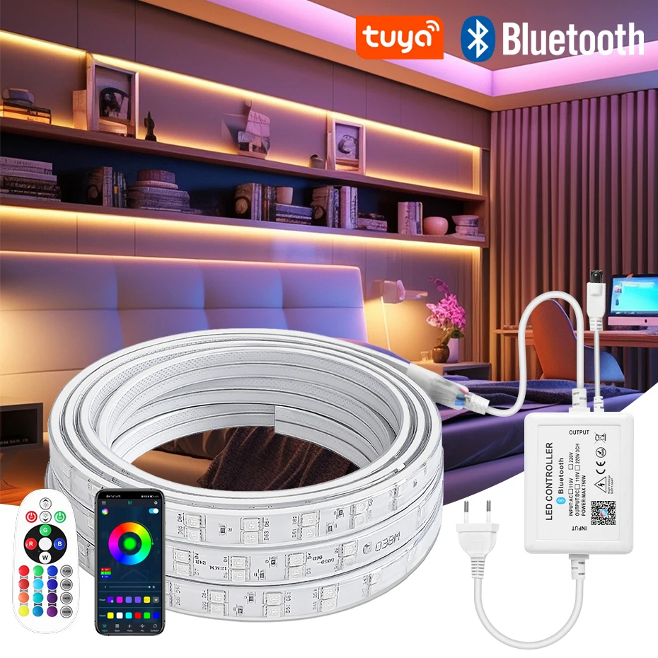 

30M 50M 100M Водонепроницаемый 220V Умный RGB Led штрих - лампа WiFi Bluetooth Пульт дистанционного управления RGB Led лента 5050