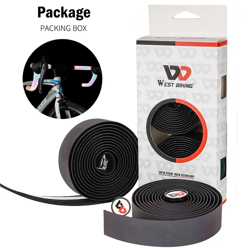 WEST BIKING Reflective Bike Handlebar Tape Quality EVA Shockproof Bike Cycling Bar Tape Wrap Bar Plugs Bicycle Accessories