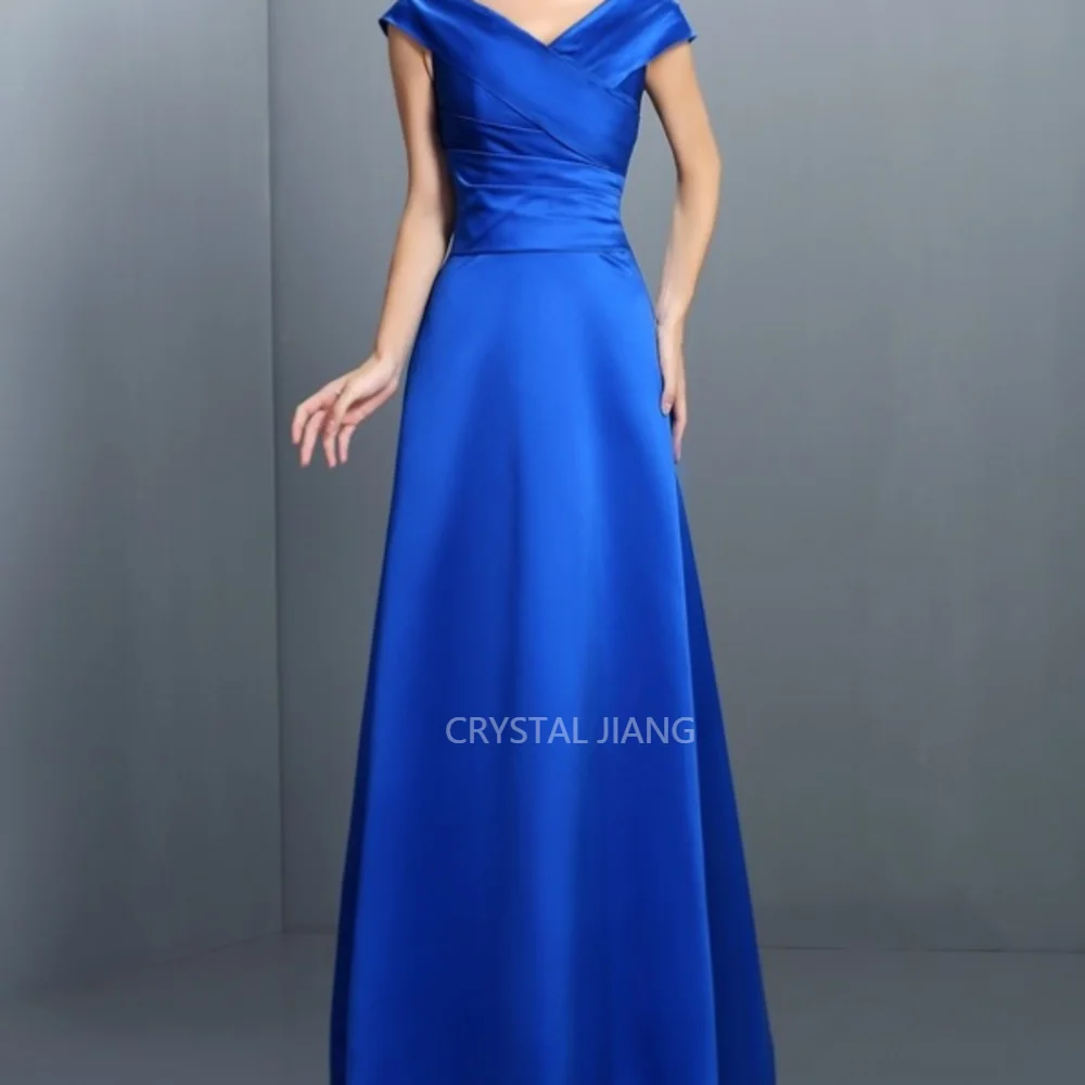 

V Neck Satin Natural Waist Zipper Back Sleeveless فستان سهرة نسائي Long A Line Floor Length فساتين مناسبة رسمية