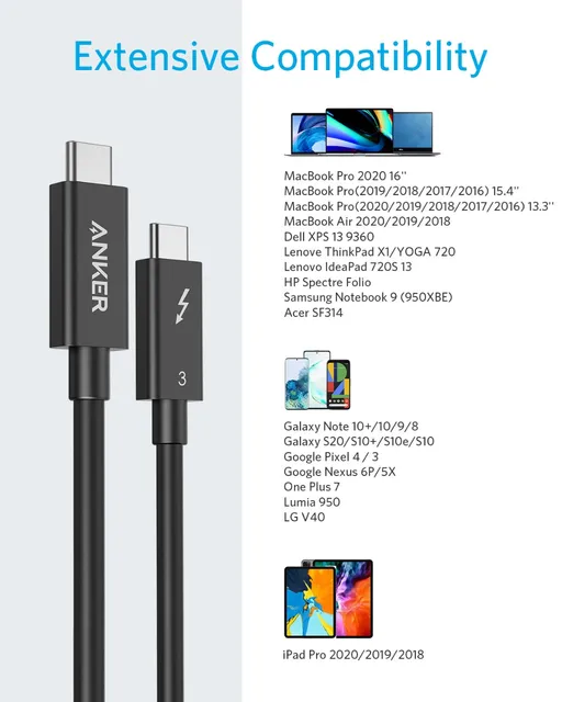 Anker Thunderbolt 3.0 Cable C to C Cable 2.3 ft USB C Supports 100W Charging 40Gbps Data Transfer For iphone 15/15pro/14/14pro - Hình ảnh 5