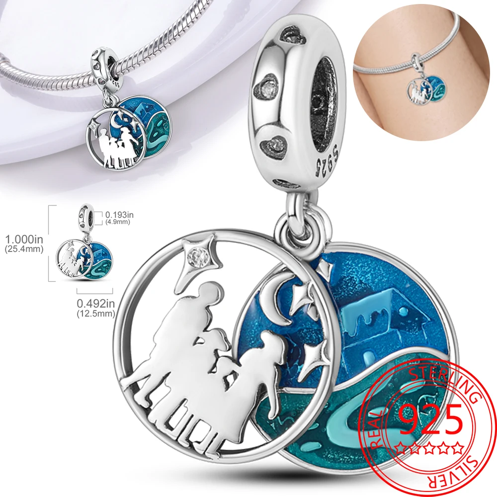 

Браслет Pandora из серебра 925 пробы, с ночной звездой, луной, родителями и детьми