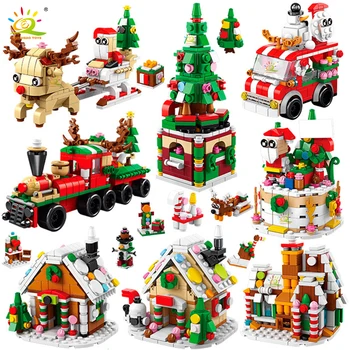 HUIQIBAO 6IN1 Christmas Elk Deer Santa Claus Building Blocks City Snow House Xmas Tree Bricks Set Toys for Children Kids Gift 1