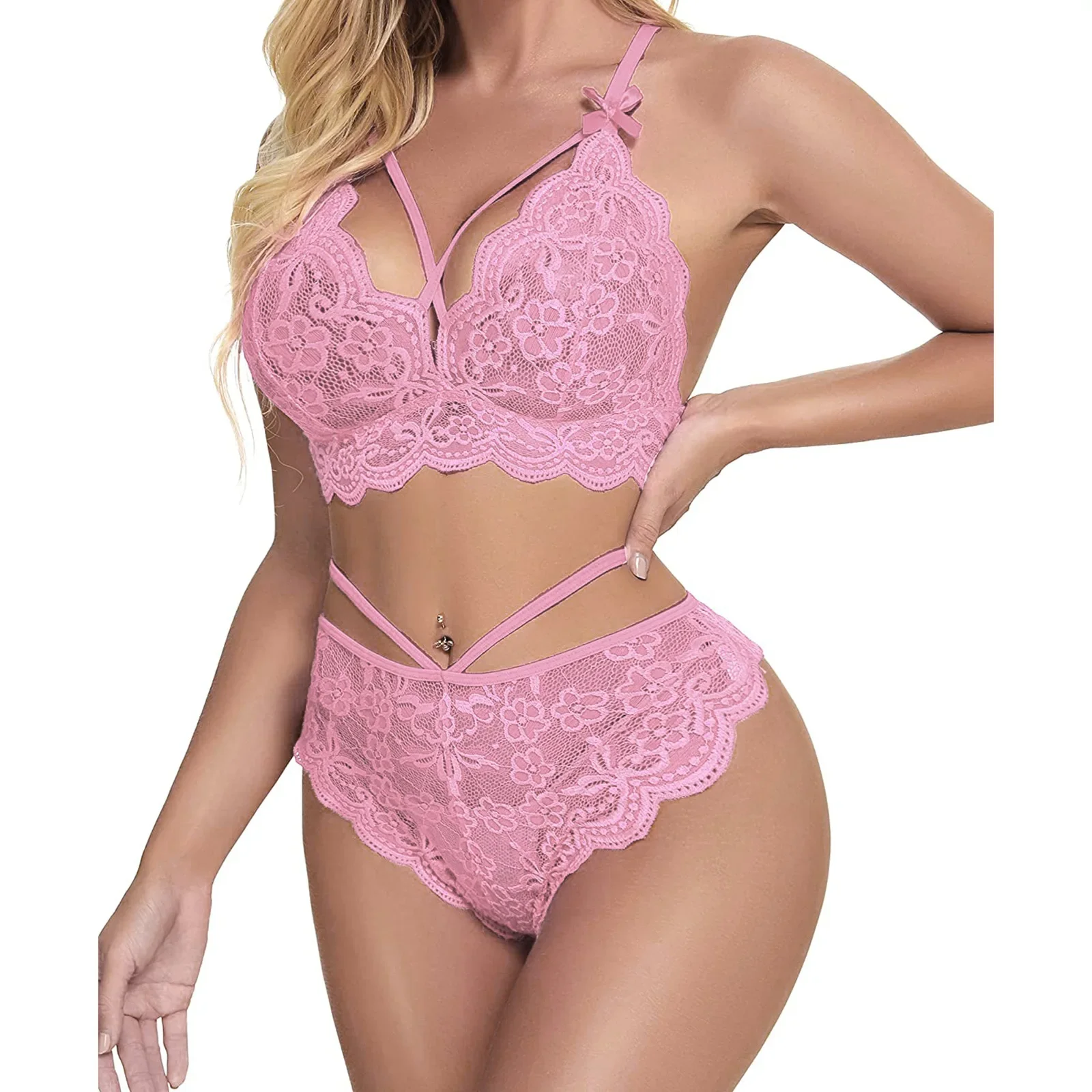 Women Lingerie Sexy Lace Lingerie Underwear Set Plus Sleepwear Pajamas Garter Bowknot Thong Lingerie Set Lenceria Nightwear