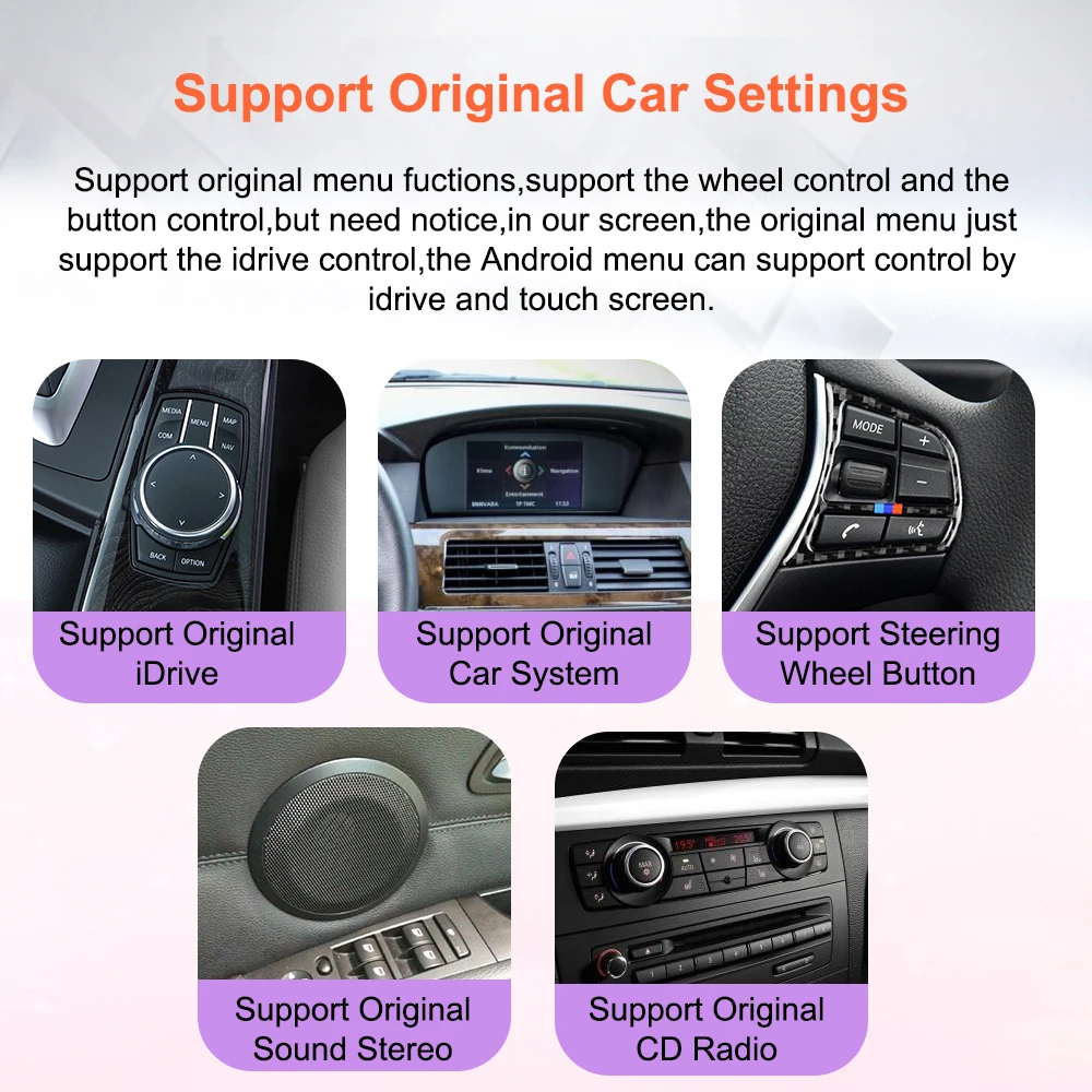 Reproductor Multimedia para Automóvil Bonroad Qualcomm Android 14 con Pantalla de 8.8" para BMW Serie 3/5 E60, E61, E90, E91, E92, E93 (2005–2012), Sistema CCC/CIC 6