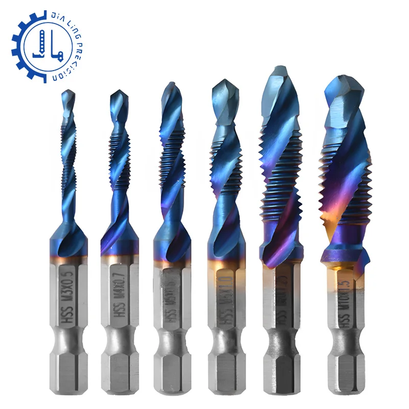 5PC/6PC HSS 나사 스레드 메트릭 탭 드릴 비트 M3-M10 생크 티타늄 기계 복합 탭