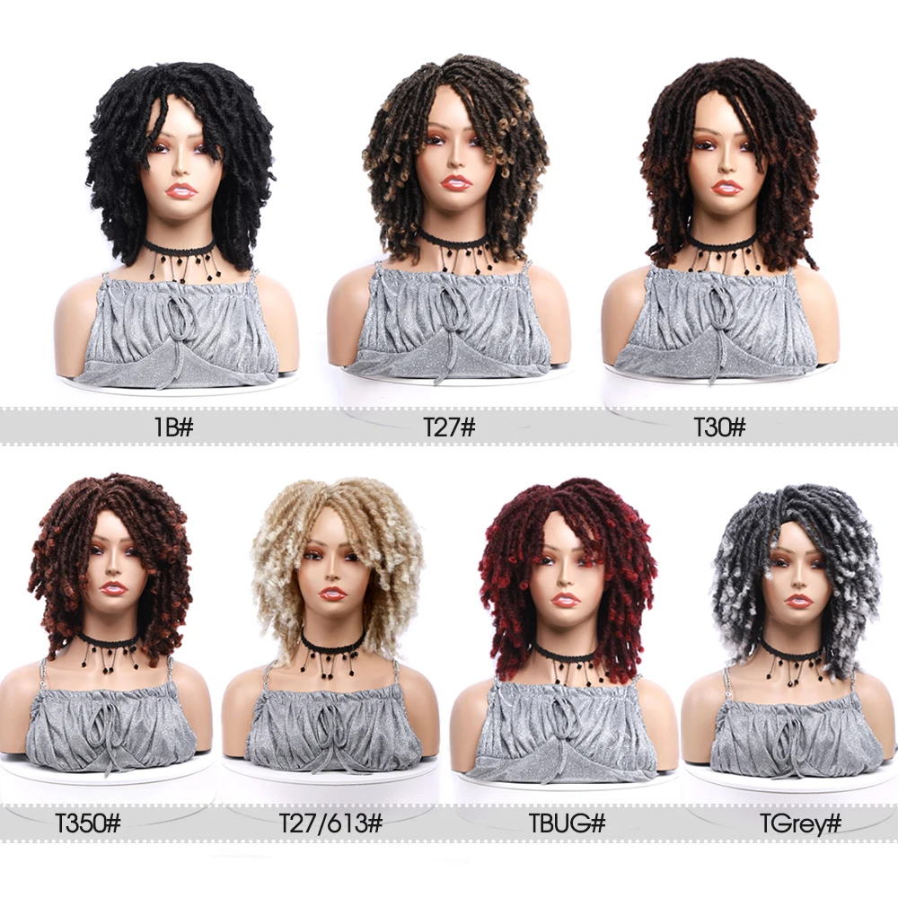 Soft Dreadlocs Wig Afro Short Braided Wigs Afro Bob Wig Synthetic DreadLock Wigs For Black Woman Short Curly Ends Cosplay