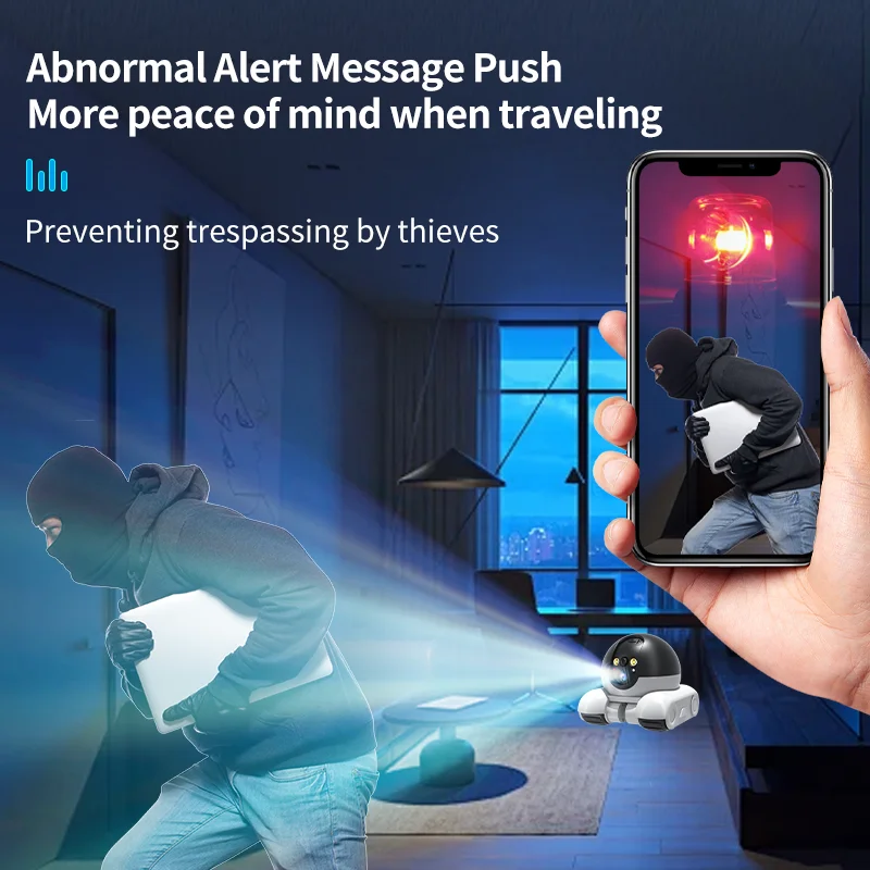 Dual Lens Robot Camera Dual Screen Monitoring All-Around Viewing Long Battery Life Monitor Mobile Walking Camera Home