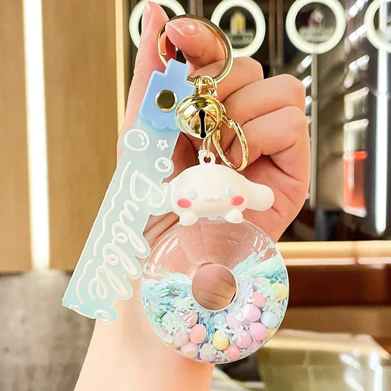 

New Hello Kitty Acrylic Quicksand Bottle Keychain Kawaii Sanrio Anime Cinnamoroll Cute Cartoon Backpack Pendant Gifts for Girls