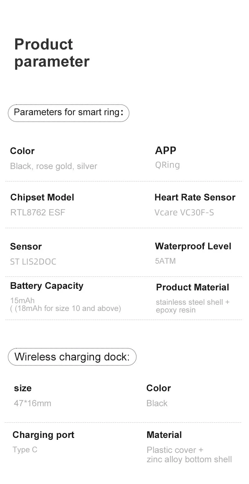 R12 Smart Ring Touch Screen Health Manager Heart Rate/Blood Oxygen Monitor Wireless Charging Waterproof for Universal