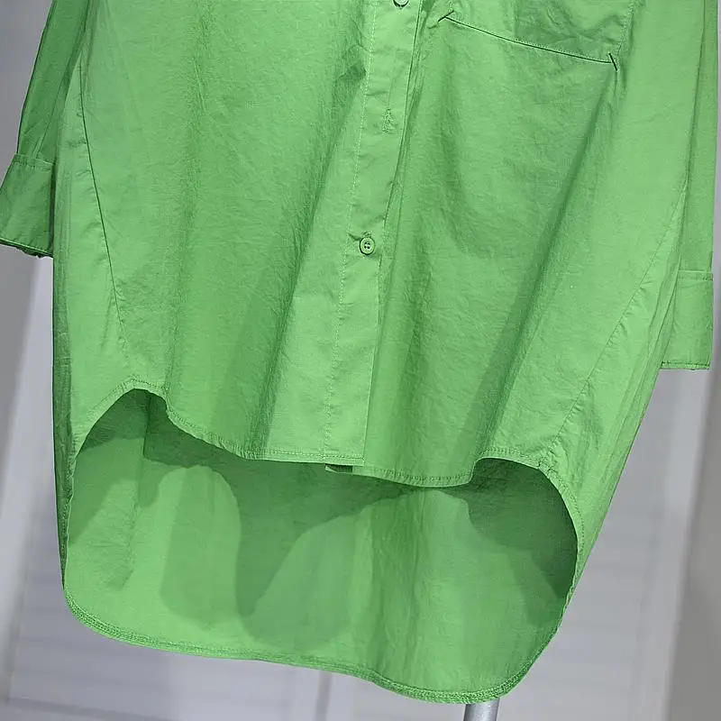 2024 Spring New Literary Large Size Loose Solid Color Polo Collar Long sleeved Shirt Women's Shirt Top