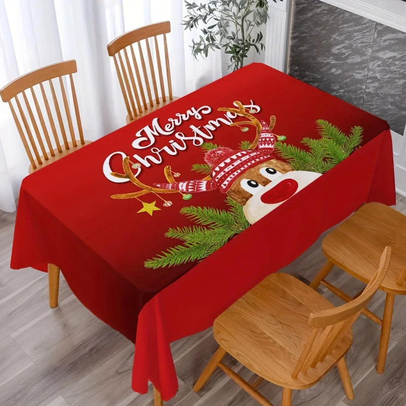 

New Christmas Cartoon Elk Pattern Rectangular Tablecloth Family Dinner Decoration Cloth Outdoor Picnic Mat Reusable Tablecloth