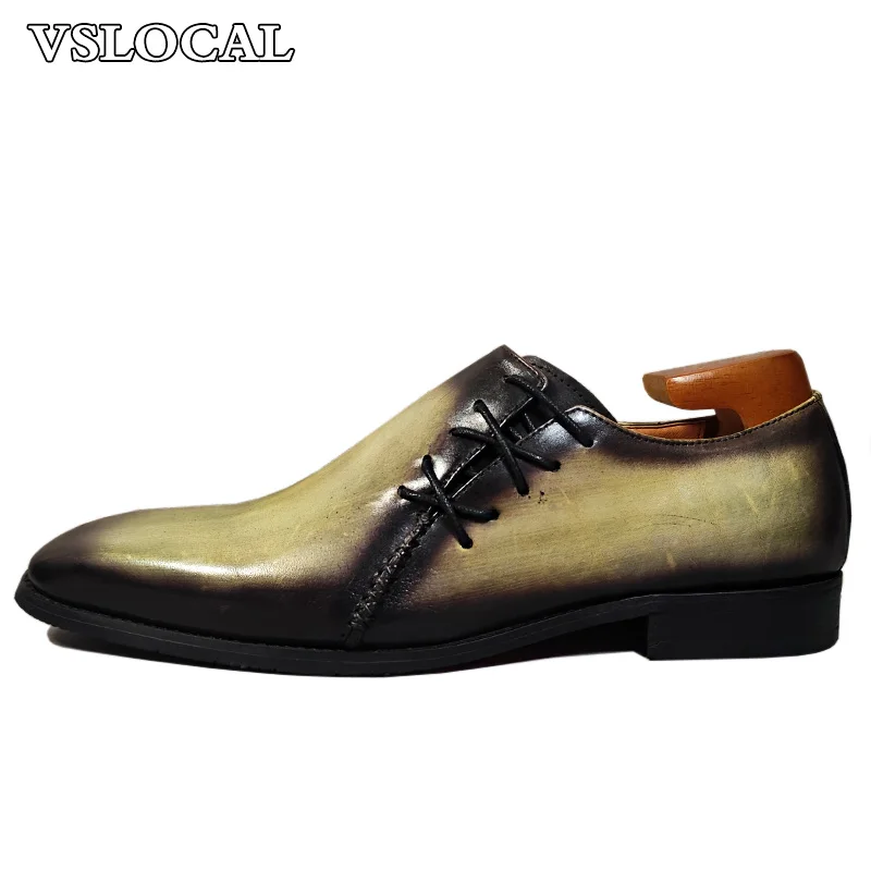 Italian Men's Oxford Polishing Mixed Colors Pointed Toe Casual Mens Dress Shoes Lace Up Wedding Office Leather Shoes Men 2