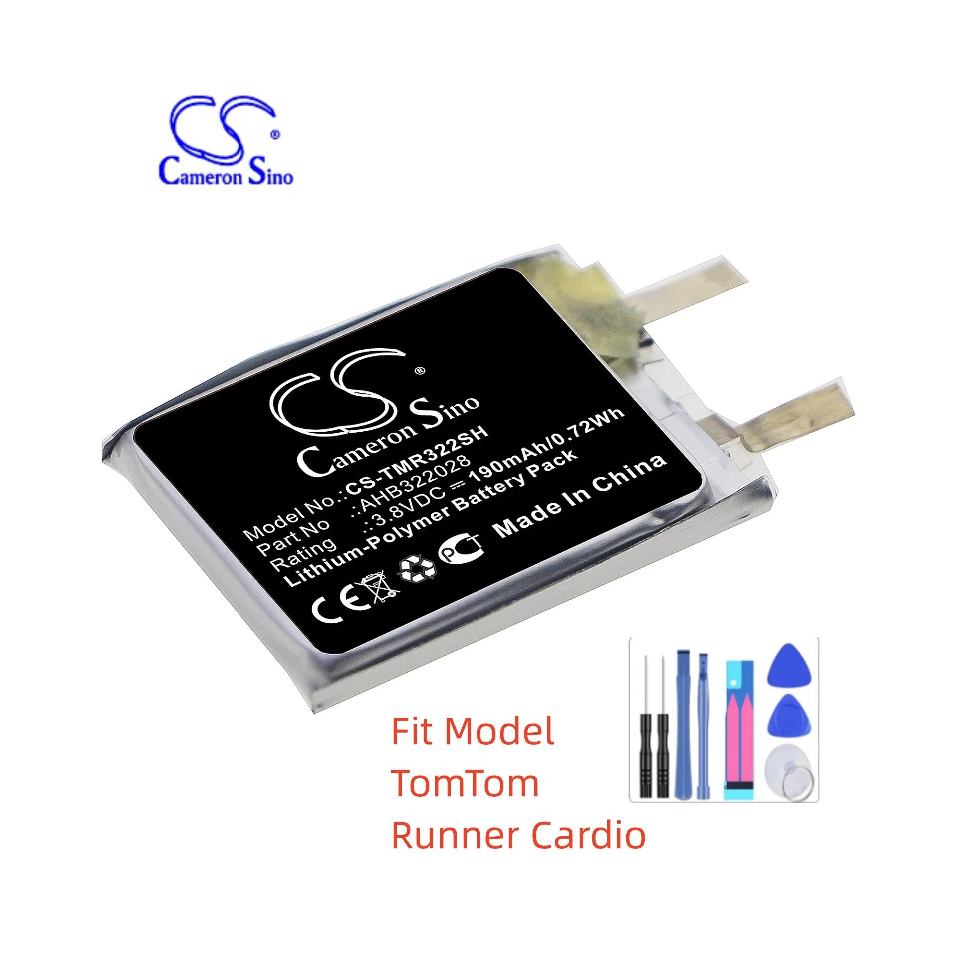 Batteria Smartwatch Per Tomtom Runner Cardio Ahb322028 Capacità 190Mah/0,72 Wh Colore Nero Tipo Li-Polimero Volt 3.80V