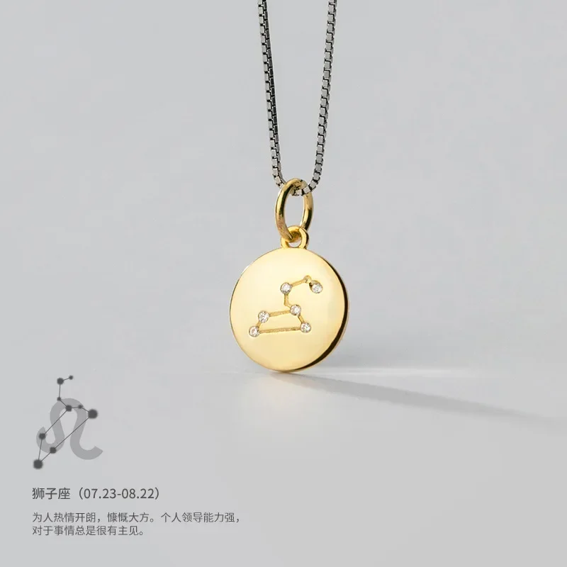 Pendant necklace silver necklace silver pendant silver necklace charms Real 925 Sterling Silver Fashion Round 12 Constellation CZ Pendant DIY Accessories For Women Wedding Jewelry DZ314