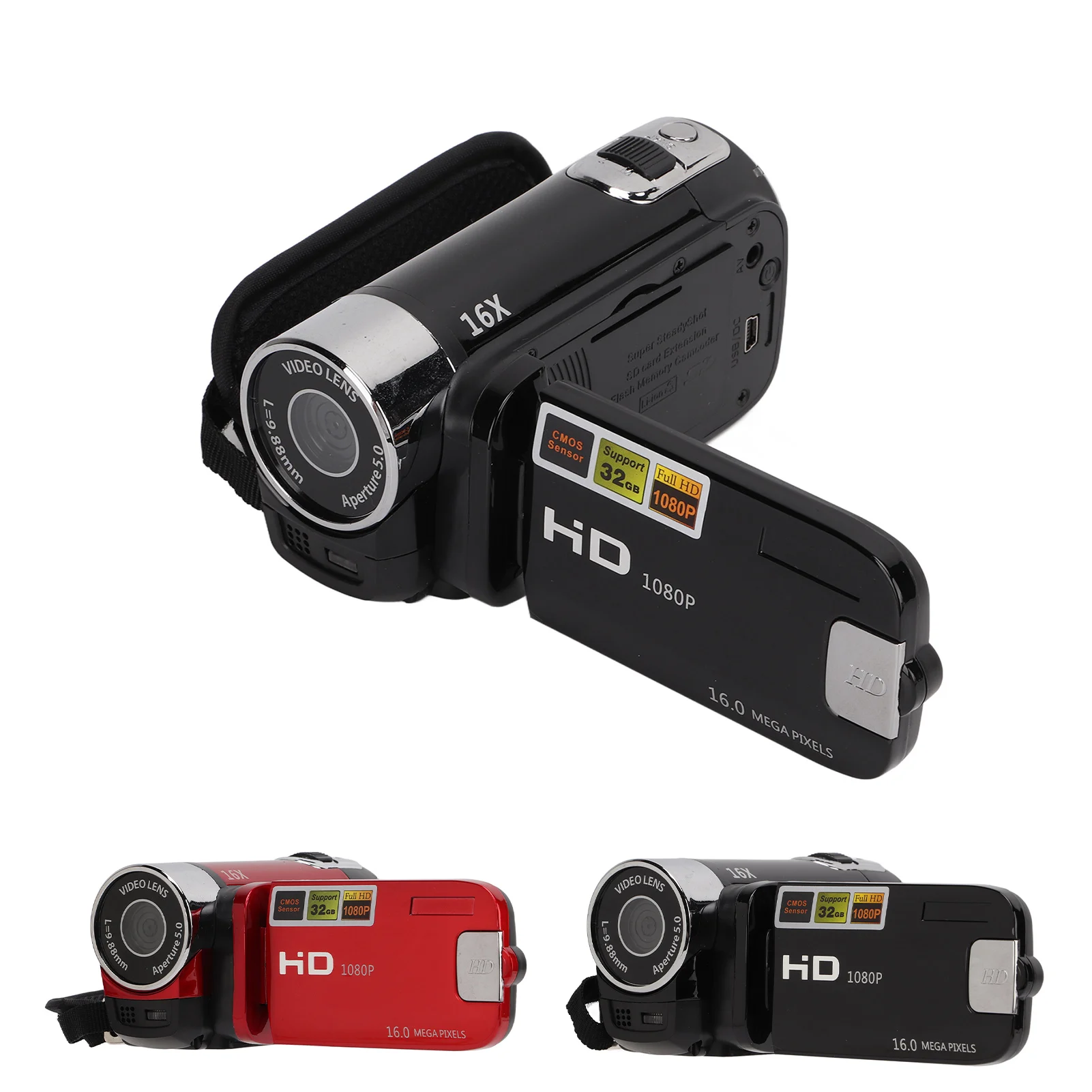 풀 HD 디지털 비디오 캠코더, 4K 48MP 카메라 녹음기, 270 ° 회전, 2.7 인치 컬러 스크린, 16X 줌, 신제품