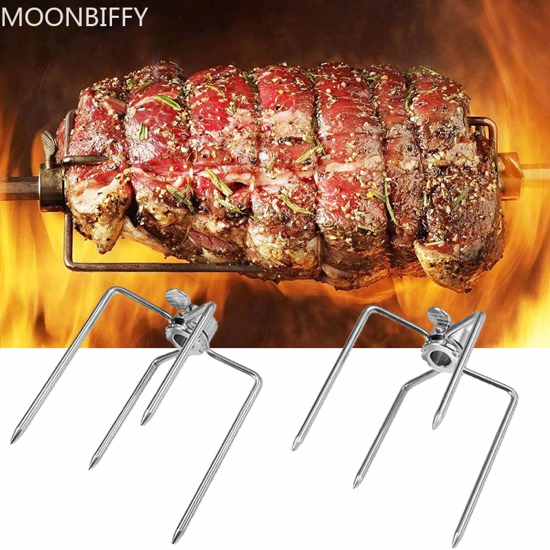 Portable BBQ Rotisserie Forks Stainless Steel Spit BBQ Forks Charcoal