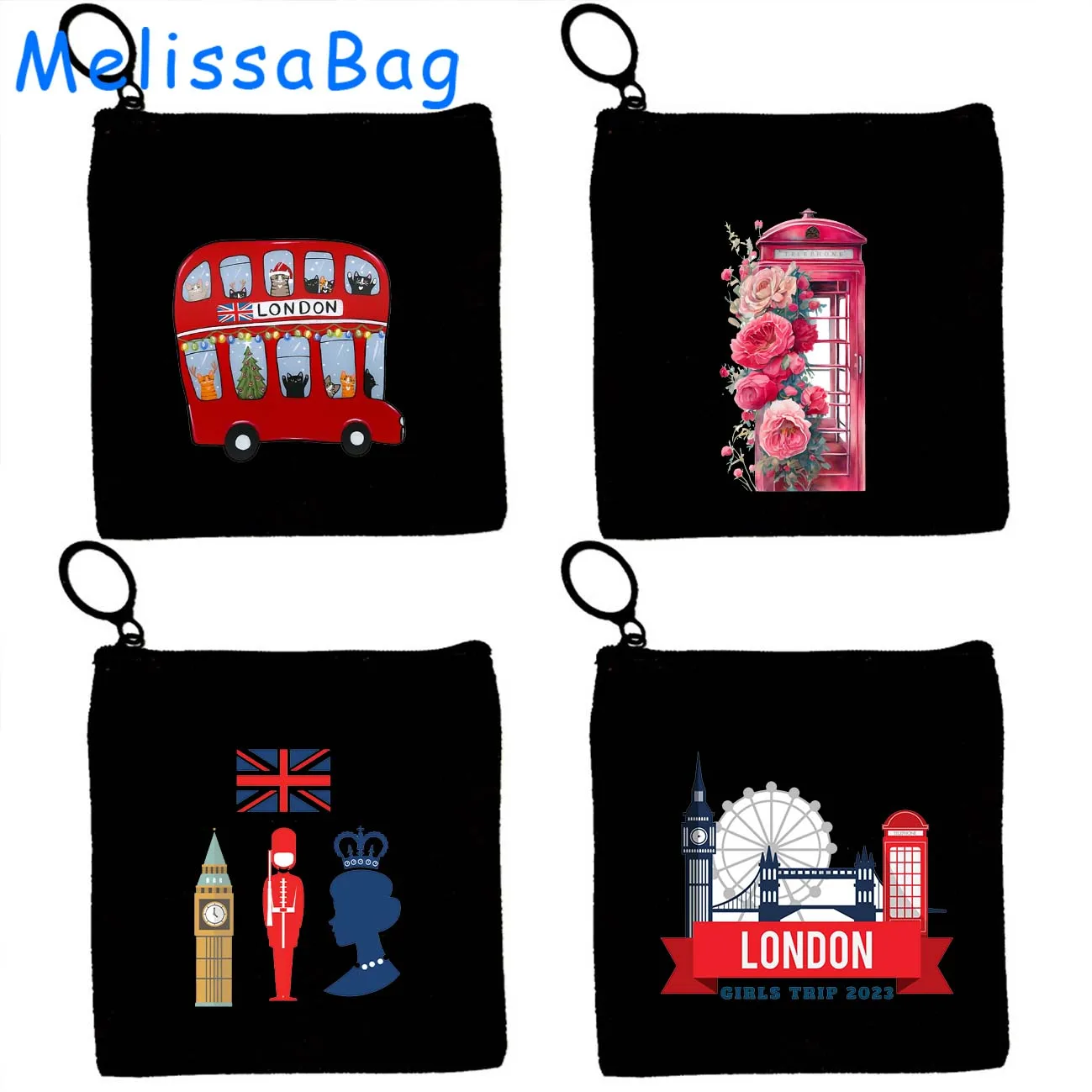 London England Bus Big Ben British Cute Gifts Regno Unito Uk Love Heart Flag Canvas Portamonete Portachiavi Borsa Con Cerniera