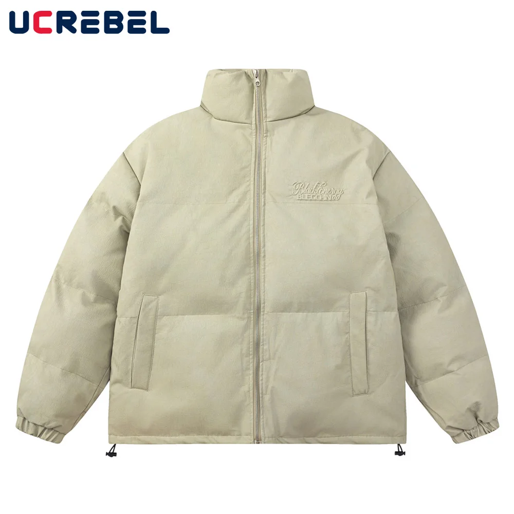 

Print Letter Padded Jacket Mens Streetwear Drawstring Hem Winter Thick Stand collar Quilted Jacket Thick Outerwear Men