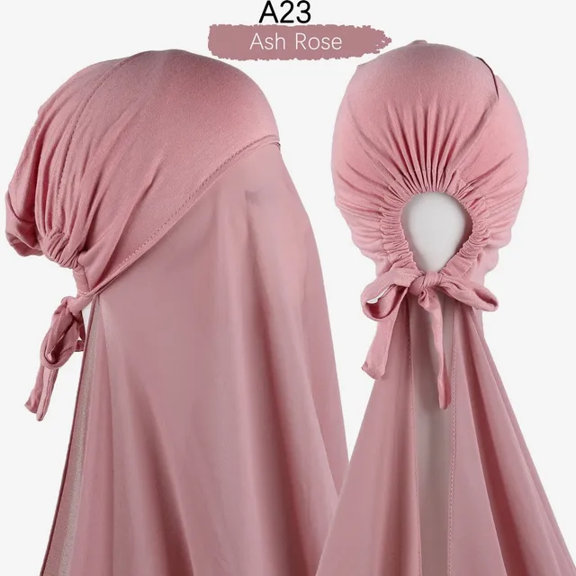 Muslim Women Chiffon Hijab With Cap Bonnet instant Chiffon Hijab Pinles Shawl Head Scarf Under scarf Caps Cover Headwrap A23