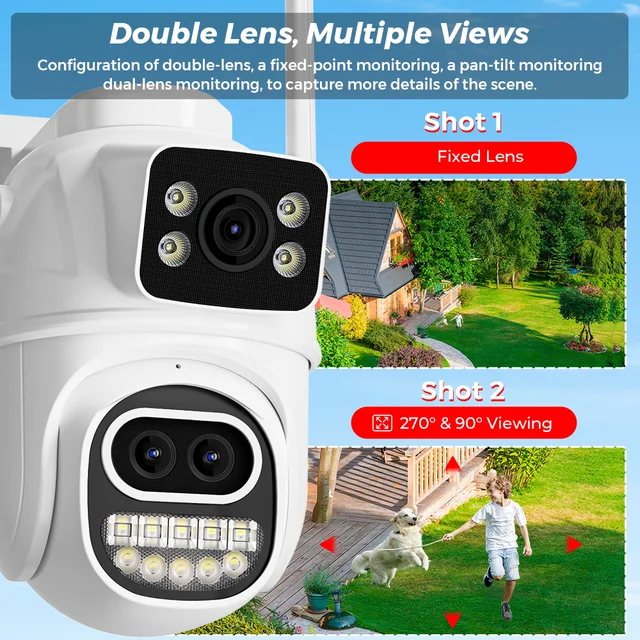 BESDER 6K 12MP Wifi Camera PTZ Dual Screen 8X Digital Zoom AI Auto Tracking Outdoor 8MP CCTV IP Camera Security Protection iCSee 2