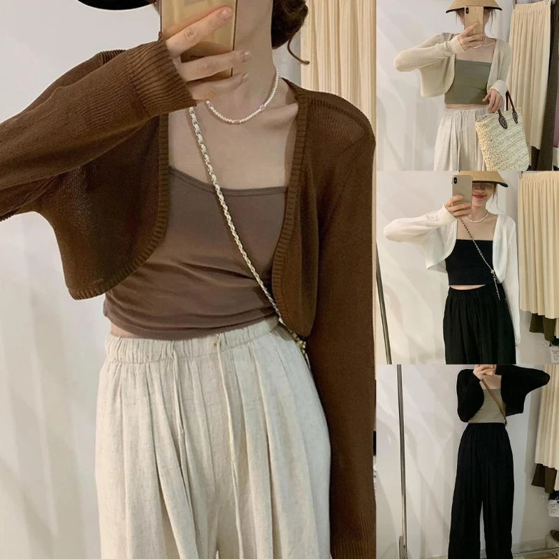 Womens Knit Shrug Long Sleeve Cropped Boleros Cardigan Sweater Short Shawl Top P8DB