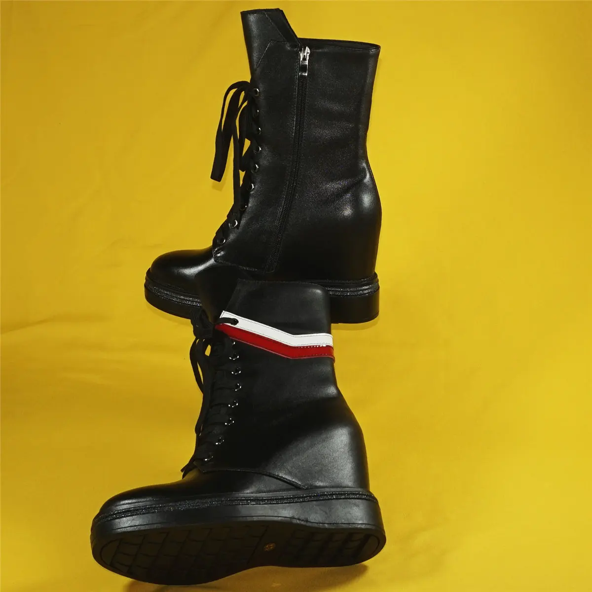 Party Pumps Shoes Women Lace Up Genuine Leather Wedges High Heel Vulcanized Shoes Female High Top Fashion Sneakers Casual Shoes