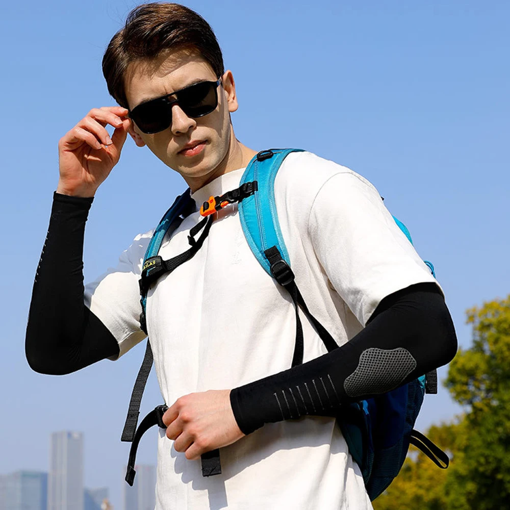 Summer Cooling Arm Sleeves Covers Sports Running UV Sun Protection Outdoor Men Fishing Ice Silk Arm Cover Cycling Sleeves sun protection arm sleeves ice arm sleeves