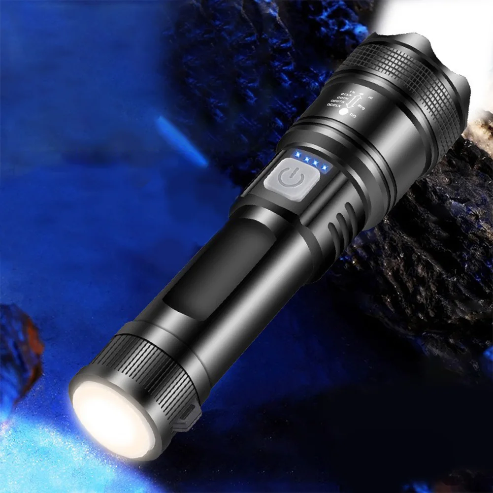 XHP50 Handheld LED Flashlight USB Charging Super Bright Flashlight 300LM Powerful Zoom Lamp Mobile Power Bank for Camping Hiking